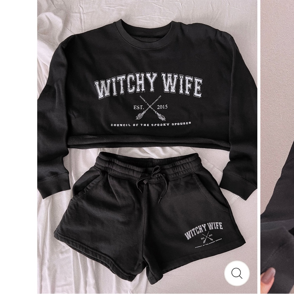 Witchy Wife Black Cropped Sweatshirt & Shorts Set